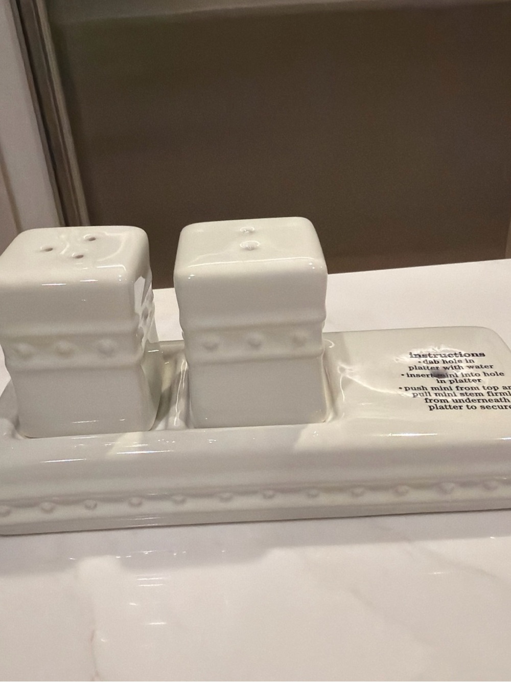 Nora Fleming Ceramic Salt and Pepper Shakers Set with Tray New in Box